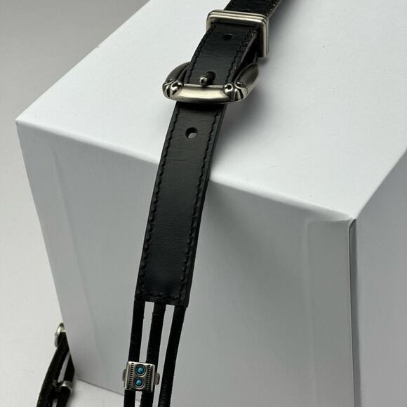 Leather and faux silver and turquoise belt - Picture 6 of 7